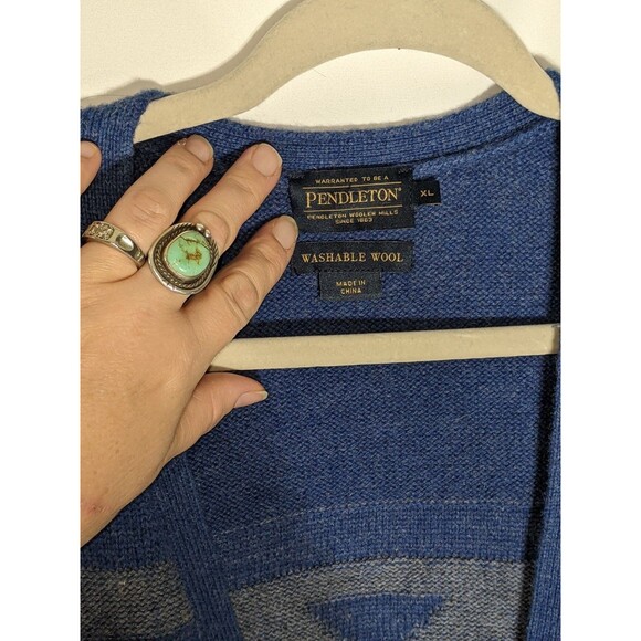PENDLETON Washable Wool Women’s Size XL Open Cardigan Sweater Geometric Blue - Picture 7 of 8